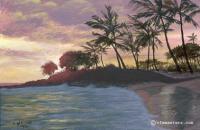 Hawaiian Sunset - Acrylic On Illustration Board Paintings - By Harry Walton, Realistic Impressionism Painting Artist