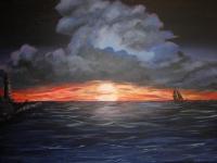 Landscape-Seascape - Ocean At Sunset - Acrylicwatercolor