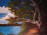 Landscape-Seascape - Tree By A Lake - Acrylicwatercolor