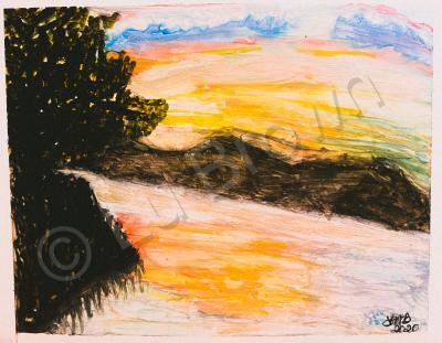 Nature - Sunset At The Lake - Watercolors