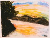 Sunset At The Lake - Watercolors Paintings - By Lu Brown, Freeform Painting Artist