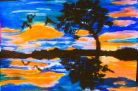 Color In The Sky  Sold - Watercolors Paintings - By Lu Brown, Freeform Painting Artist