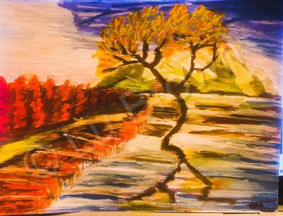 Nature - Fire On The Lake - Watercolors