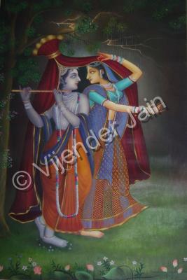 Single Collection - Radha Krishna Dancing Painting - Oil On Convas