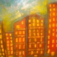 Hazy City - Acrylics Paintings - By Nancy Cromie, Abstract Painting Artist