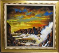 Seascape Sunset - Golden Yellow Sunset - Oil Paint