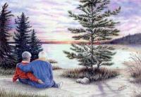 Sunset Viewers - Watercolor Paintings - By Margaret Harris, Realism Painting Artist
