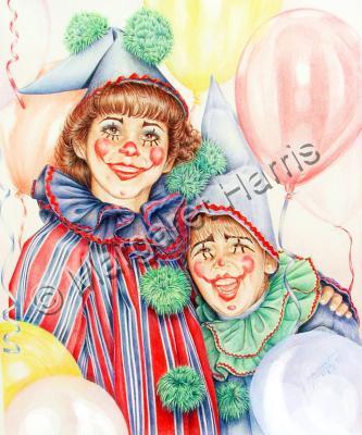 Watercolor Paintings Of Childr - Clowns - Watercolor