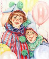 Clowns - Watercolor Paintings - By Margaret Harris, Realism Painting Artist