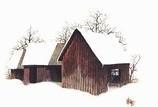 3 Barns In The Snow - Acrylics Paintings - By Ray Wolf, Fine Art Painting Artist