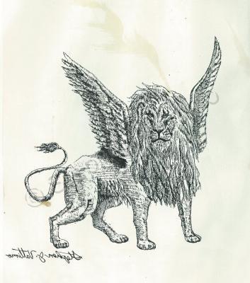 Pen And Ink - The Vision Of The Four Beast Lion - Pen And Ink