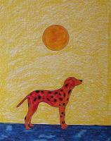 Red Dog - Oil Pastel Drawings - By John Kovacich, Modern Drawing Artist
