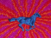 Blue Horse - Oil Pastel Paintings - By John Kovacich, Modern Painting Artist
