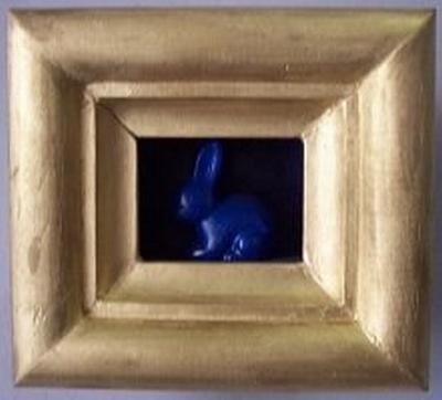 Hifijohn - Blue Rabbit In A Gold Box - Mixed Media