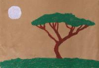 Tree On The Serengety - Oil Pastel Paintings - By John Kovacich, Modern Painting Artist