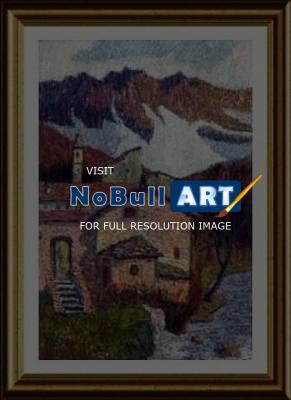 Oneallovertheworld - Rustic Mountain Landscape - Colored Pencils On Textil
