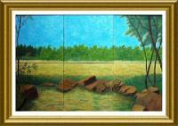 Fluvial Landscape - Color Pencils On Ceramic Tile Paintings - By Vincent Consiglio, Landscape Painting Artist