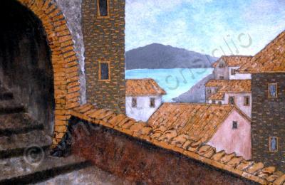 Mixed Media - Medieval Town - Mixed Mediaoil Painting On San