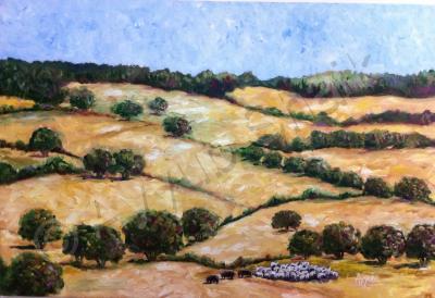 Landscape - Grazing At Noon - Oils On Canvas