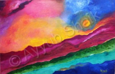 Landscape - Setting Sun - Acrylic On Canvas