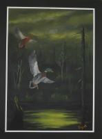 Malards At Night - Acrylic On Masonite Paintings - By Rudolph Bajak, Realism Painting Artist