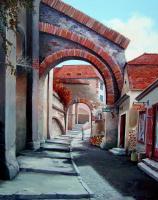 Architectural - Old Street In Transylvania - Oil On Canvas