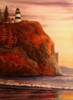 Cape Disappointment  Lighthouse - Watercolor Paintings - By Doina Cociuba, Realism Painting Artist