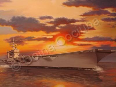 Nautical - Uss Nimitz-Cvn 68 - Oil On Canvas