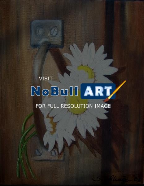 Still Life - Barn Door Daisies - Oils On Canvas