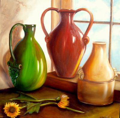 Still Life - Primarily Jugs - Oils On Canvas