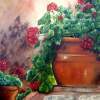 Geraniums On The Stone Wall - Oils On Canvas Paintings - By Susan Dehlinger, Traditional Painting Artist
