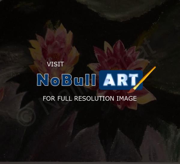 Nalini--Lotus - Twin Lotuses - Oil On Wood