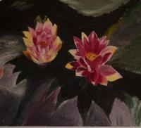 Nalini--Lotus - Twin Lotuses - Oil On Wood