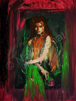 Preeti-Love - The Girl With The Single Rose - Mixed Media