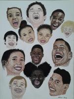 Smiling Faces - Acrylic Paintings - By Vincent Gray, Pointillism Painting Artist