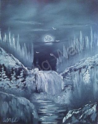 Landscapes - Moonlit Waterfall - Oil