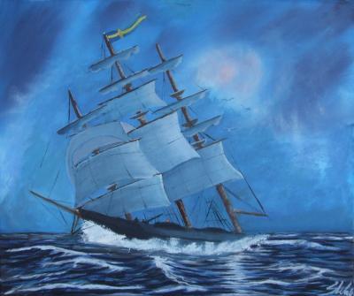 Seascapes - Moonlight Ship - Oil