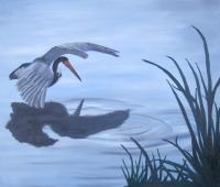Heron Fishing - Oil Paintings - By Stig Wall, Oil Painting Painting Artist