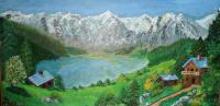 Cabin In The Alps - Acrylics Paintings - By Ron Castle, Realisum Painting Artist