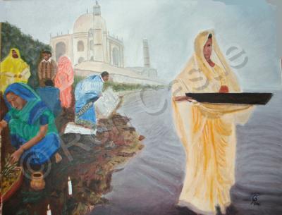 People - Ganghi River - Acrylics