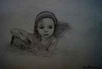 Girl In The Sand - Pencil Drawings - By Gert Stevens, Portrait Drawing Artist