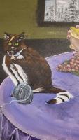 Cat On Table - Acrylics Paintings - By Elizabeth J White, Traditional Painting Artist