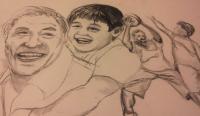 Drawing - Piggy Back Ride With Grandpa - Pencil