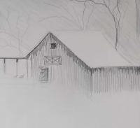5 Min Sketches And Under - Barn On Blanket Of White - Pencil