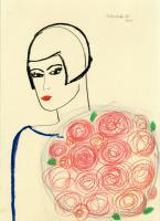 Girl With Roses - Pencil And Paper Drawings - By Natalia Savelieva, Expressionism Drawing Artist