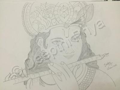 Pencil Arts - Lord Krishna - Pencil And Paper