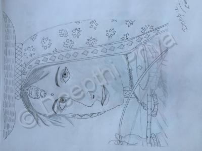 Pencil Arts - Girl With Old Violin - Pencil And Paper