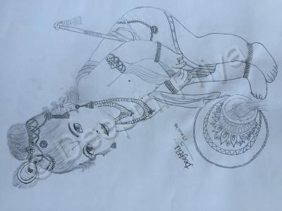 Pencil Arts - Lord Krishna - Pencil And Paper