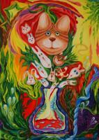 Cats With Rabbits - Oil On Canvas Paintings - By Sana Zee, Surrealism Transrealism Painting Artist