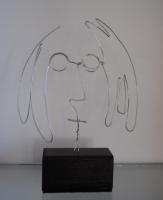 John Lennon On Wood Base - Galvanized Steel Wire Sculptures - By Gerard Barberine, Interpretive Sculpture Artist